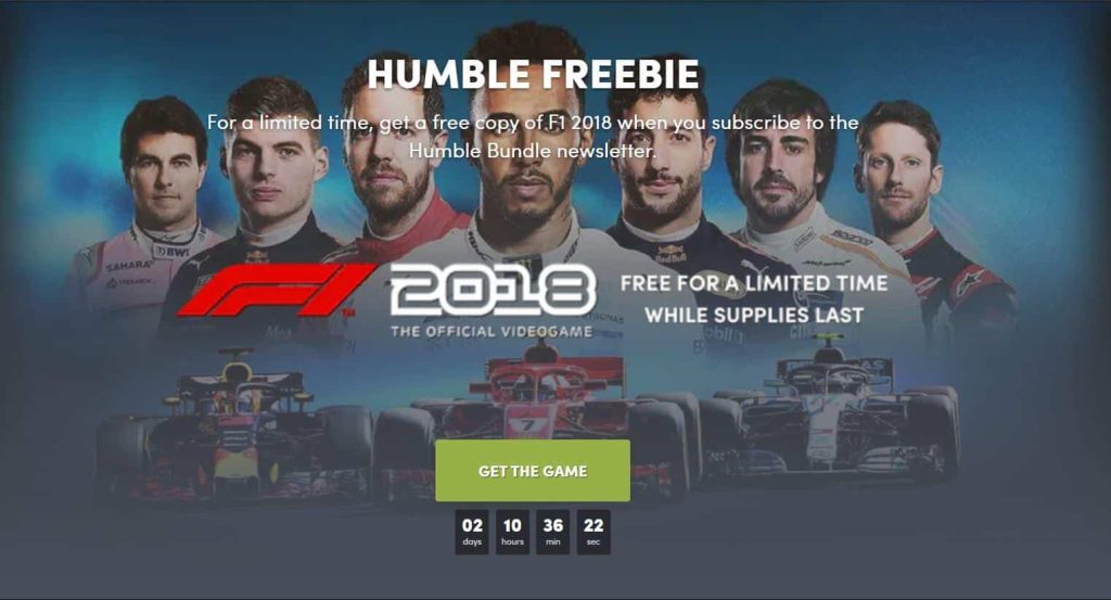 F1 2018 is a freebie on Humble Bundle.
