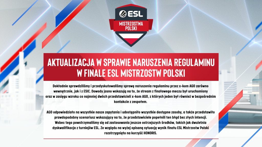 ESL Poland Statement on AGO Stream-Sniping