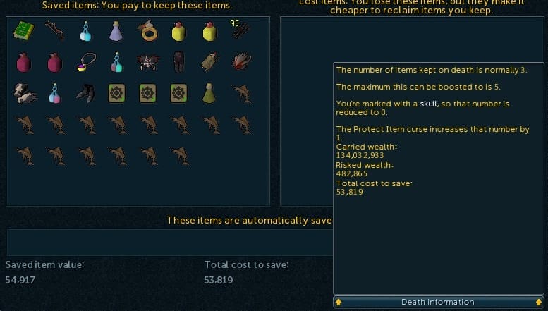 RuneScape death costs