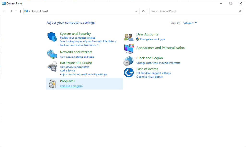 How to open program list in control panel