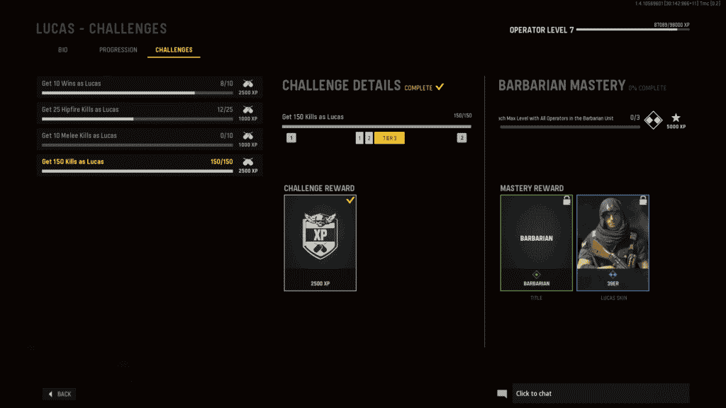 Operator Challenges menu