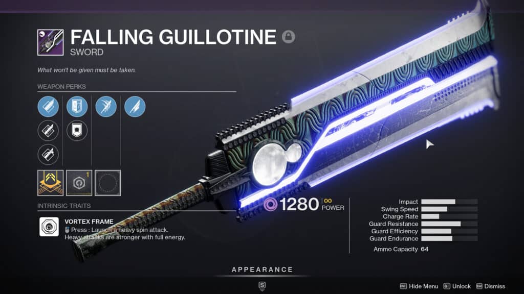 Falling guillotine god roll example