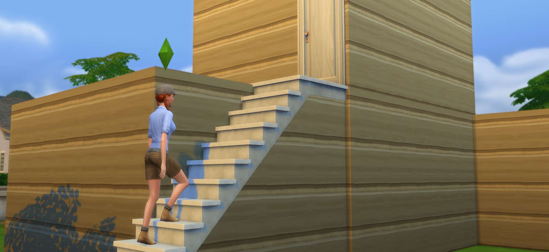 Sim walking upstairs in Sims 4
