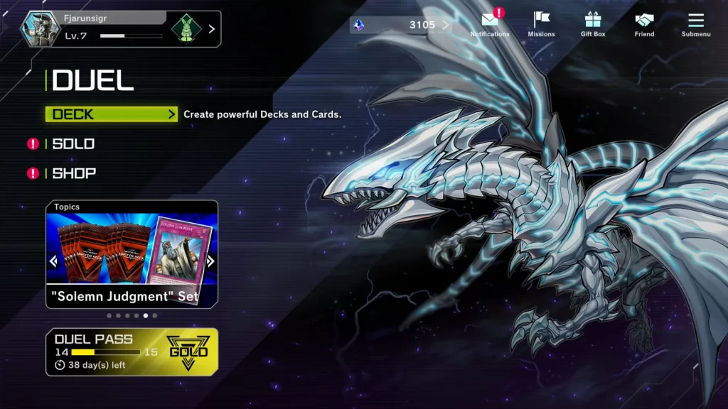 entering the deck screen in yu gi oh master duel