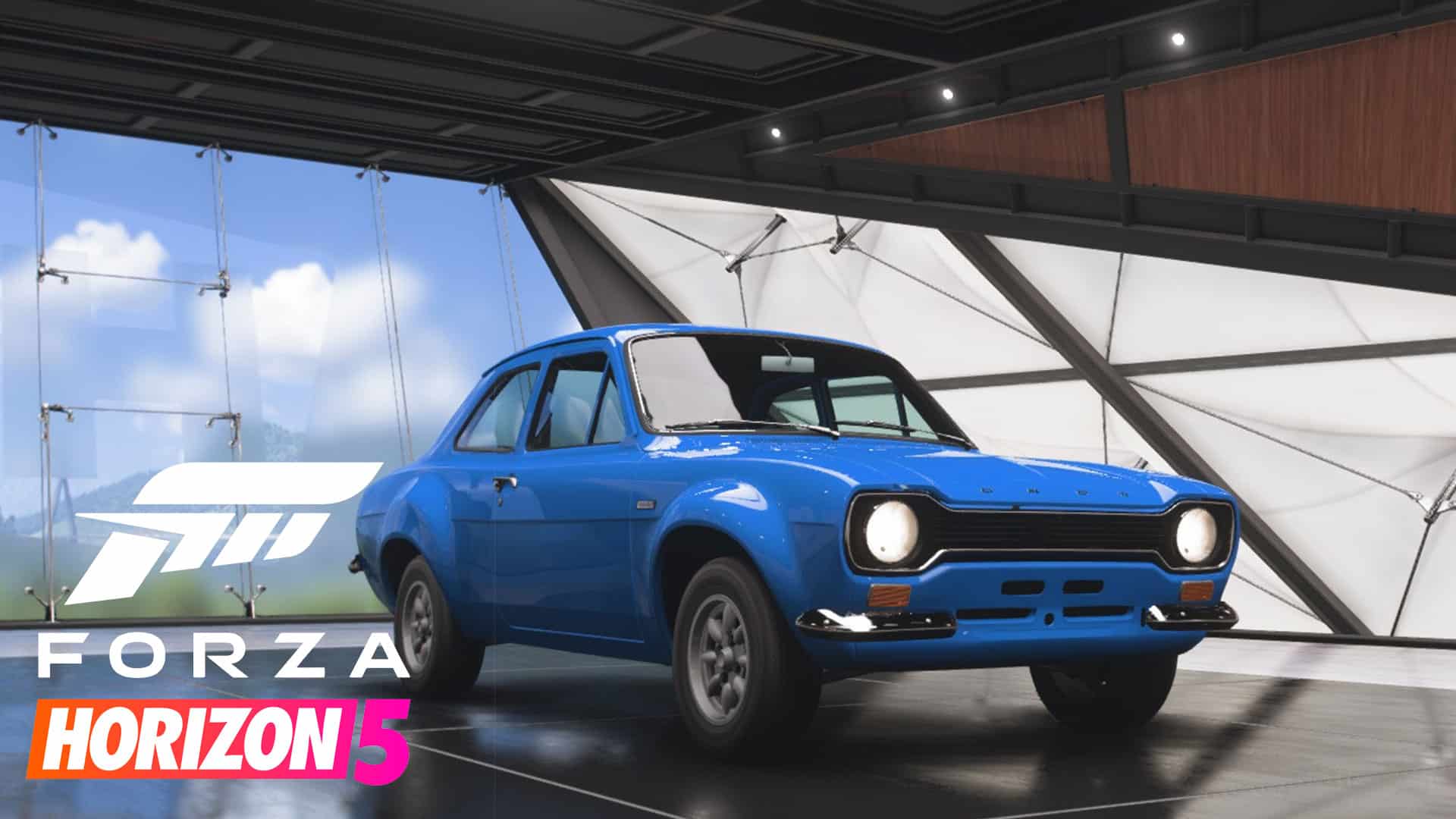 Forza Horizon 5 tuning garage with blue car