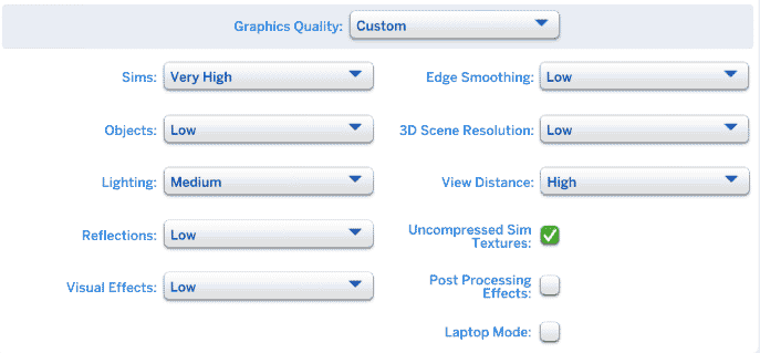 graphical settings you can change to make sims 4 run faster