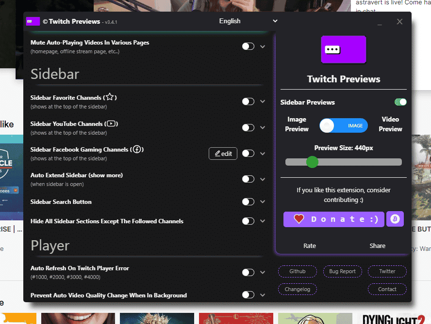 Twitch Previews browser extension options