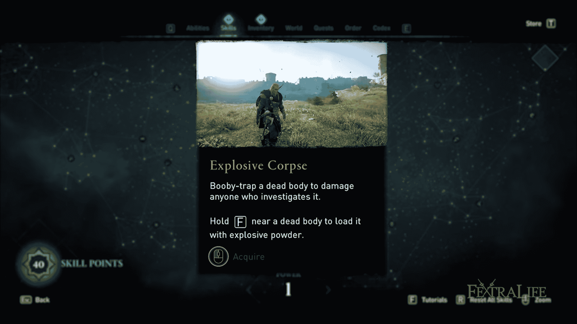 screenshot of Explosive Corpse skill in Assassins Creed Valhalla menu