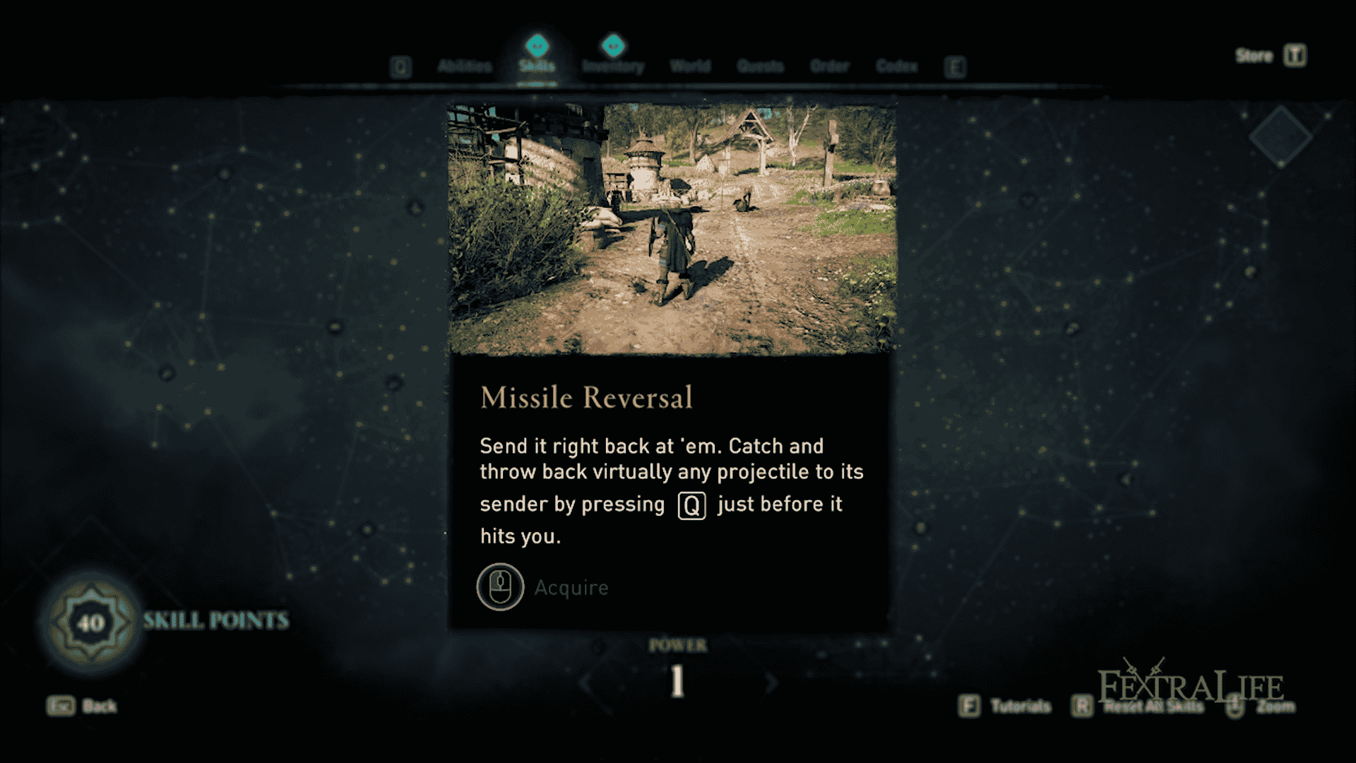 screenshot of Missile Reversal skill in Assassins Creed Valhalla menu