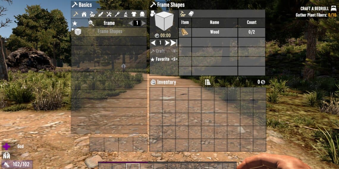 Showing the crafting recipe of Frame shape in 7 Days to Die