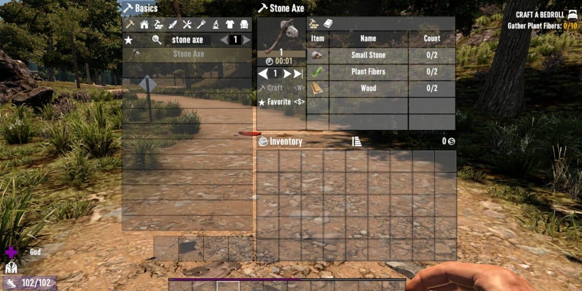 Showing the crafting recipe of stone axe in 7 Days to Die