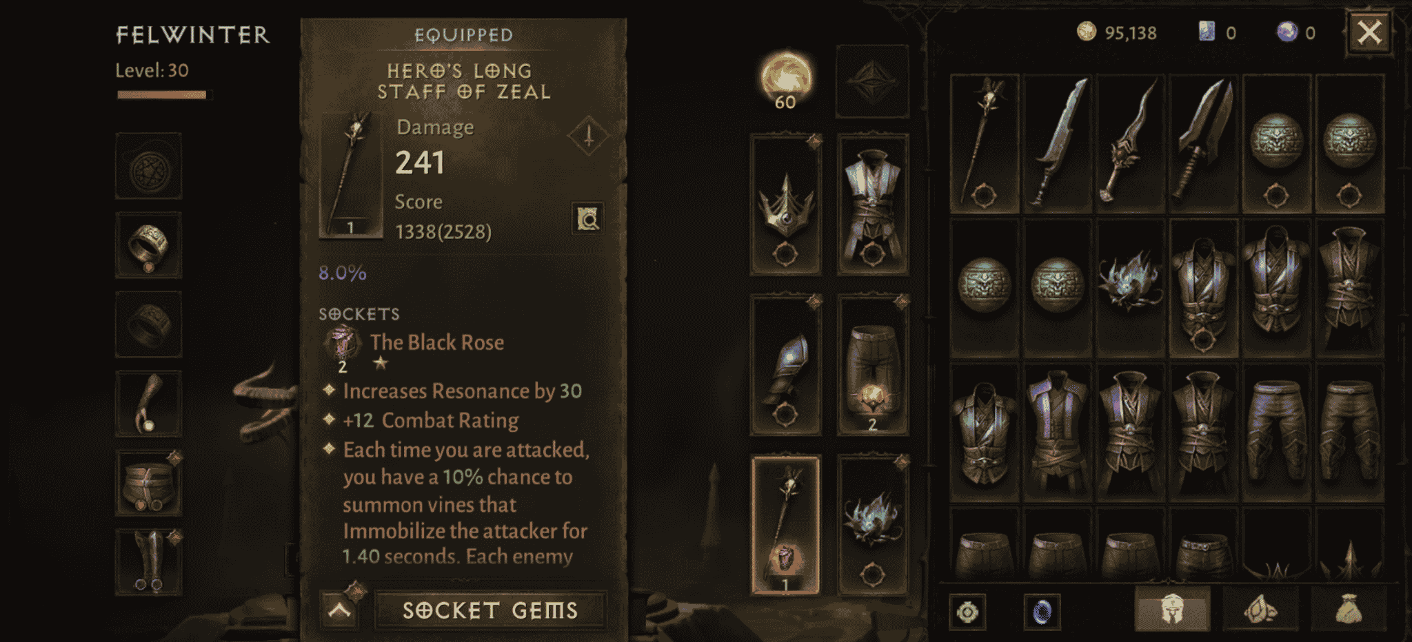 Legendary gem combat rating bonus in Diablo Immortal
