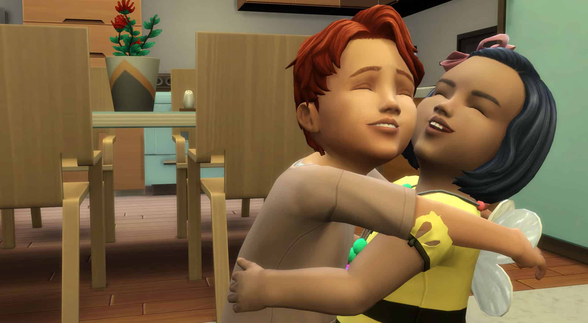 the sims 4 toddlers hugging each other