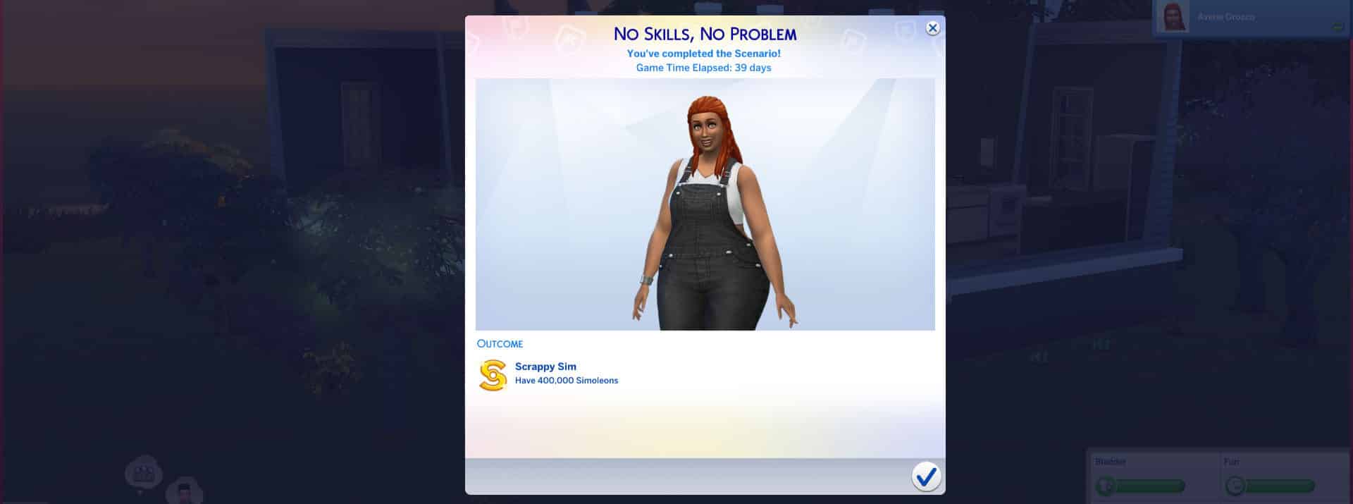the sims 4 no skills no problem scenario completion pop up