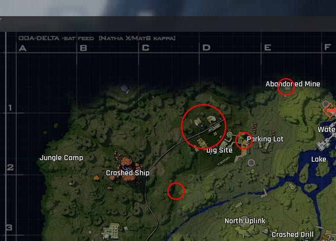 The cycle dig site veltecite locations circled in red