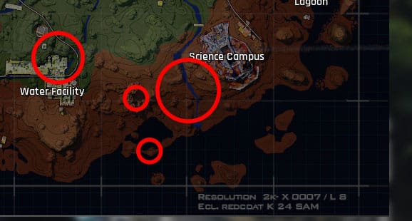 water facility and science campus veltecite locations circled in red