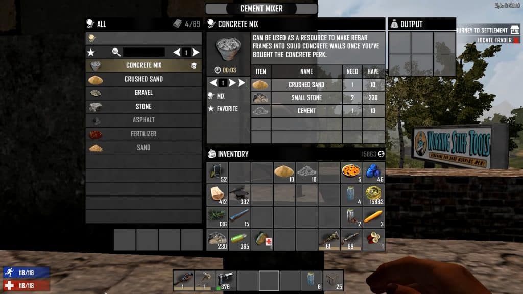 In 7 Days to Die you can use cement to make different materials.