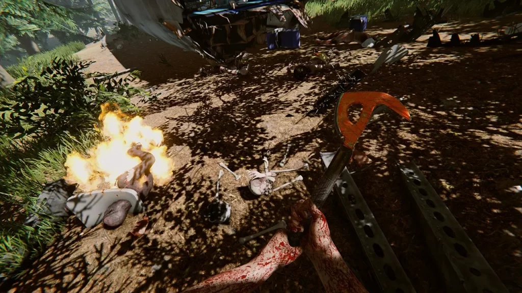 Burning cannibals in The Forest to get bones