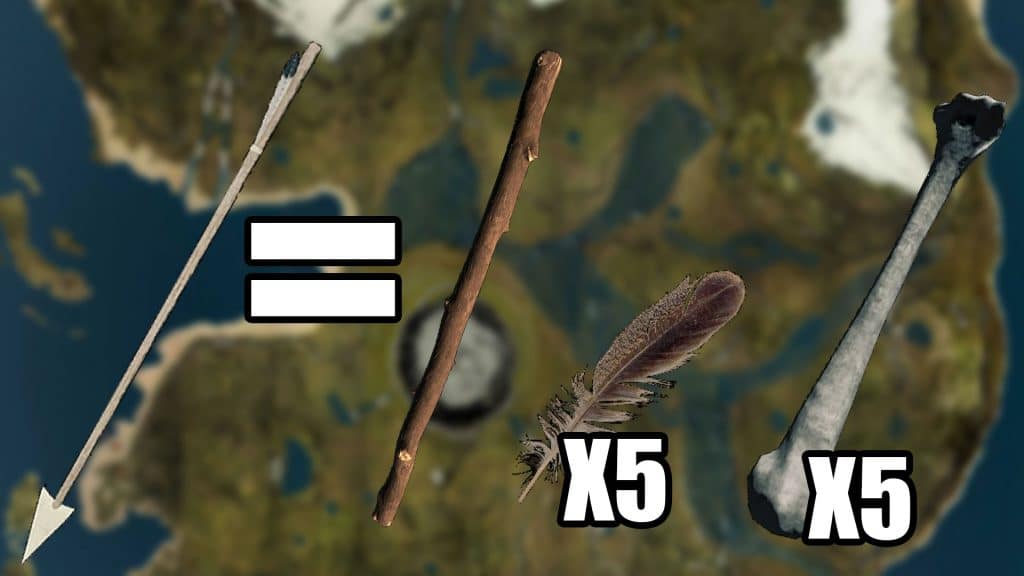 the forest bone arrow crafting components. One stick, five feathers, and five bones.