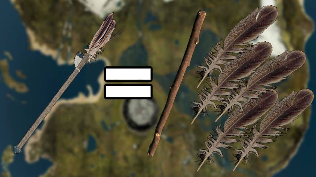 Normal arrow crafting components one stick and five feathers.