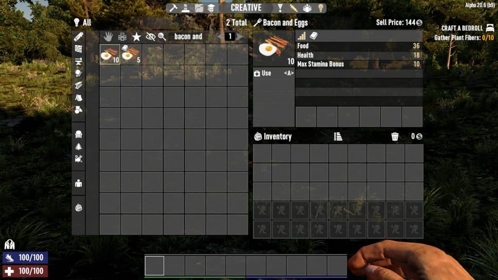 Bacon and eggs item in inventory.