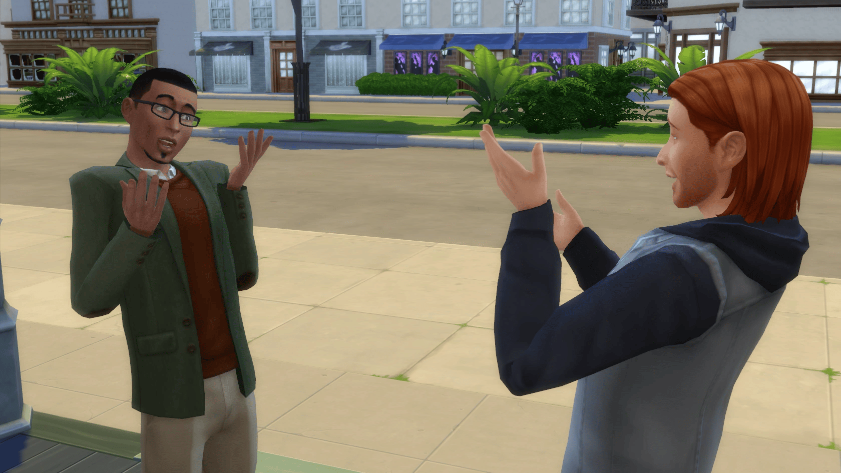 Two Sims talking in The Sims 4