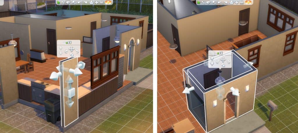Using the select tool in the sims 4 to select single walls and full rooms.