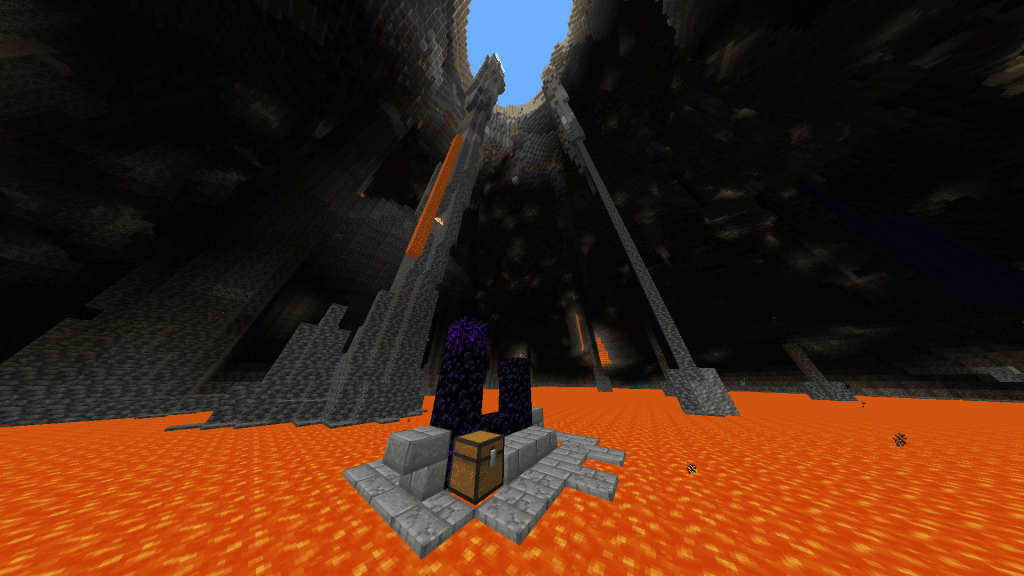 Scary Minecraft Seed with a Ruined Portal in a Lava Pool. 