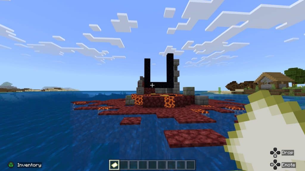 A ruined Nether portal on the beach
