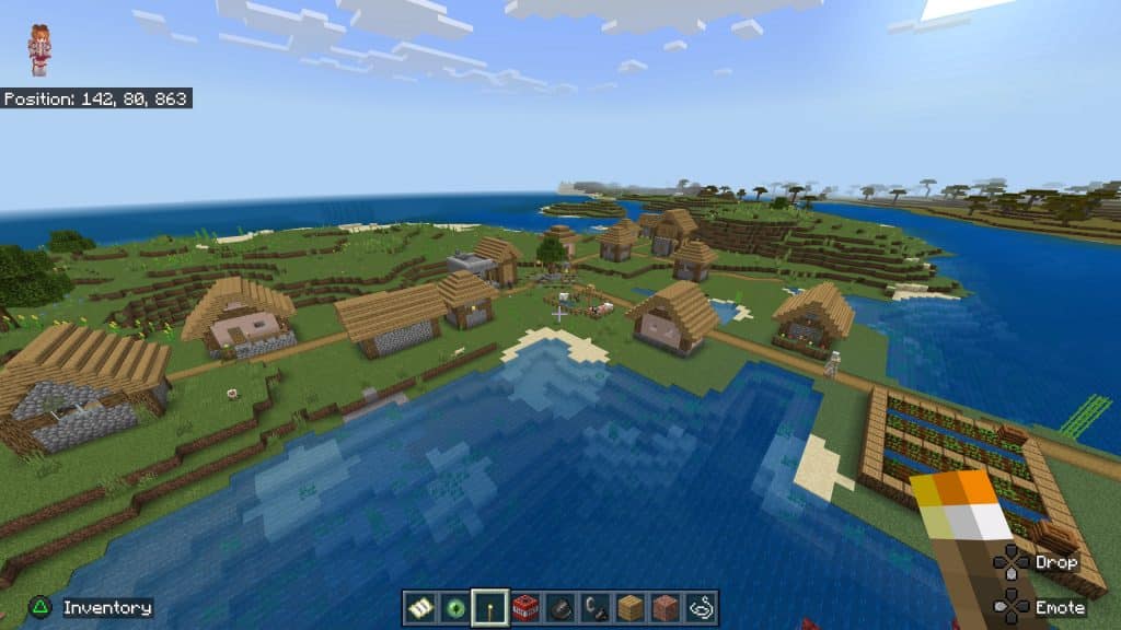 A plains village in Minecraft that hold a stronghold beneath it