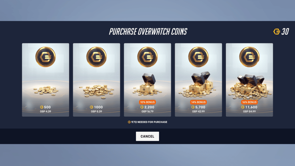 Overwatch Coins bundles and prices