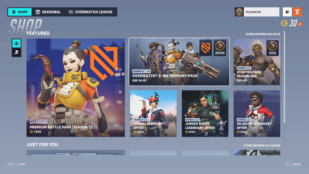 Overwatch 2 Season 1 Battle Pass is a part of the Watchpoint Pack available in the shop.