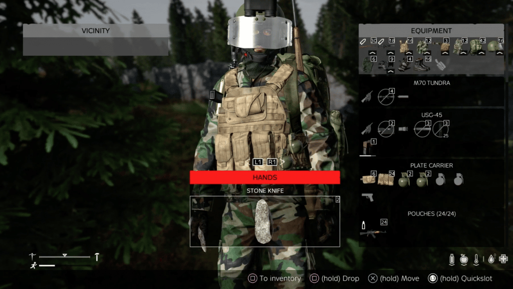 A stone knife in a player's inventory in DayZ