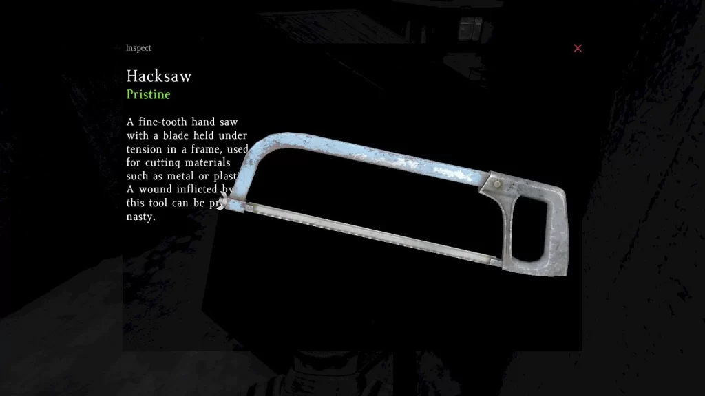 Inspection screen for a DayZ hacksaw