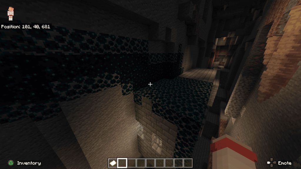 A Minecraft stronghold covered in skulk