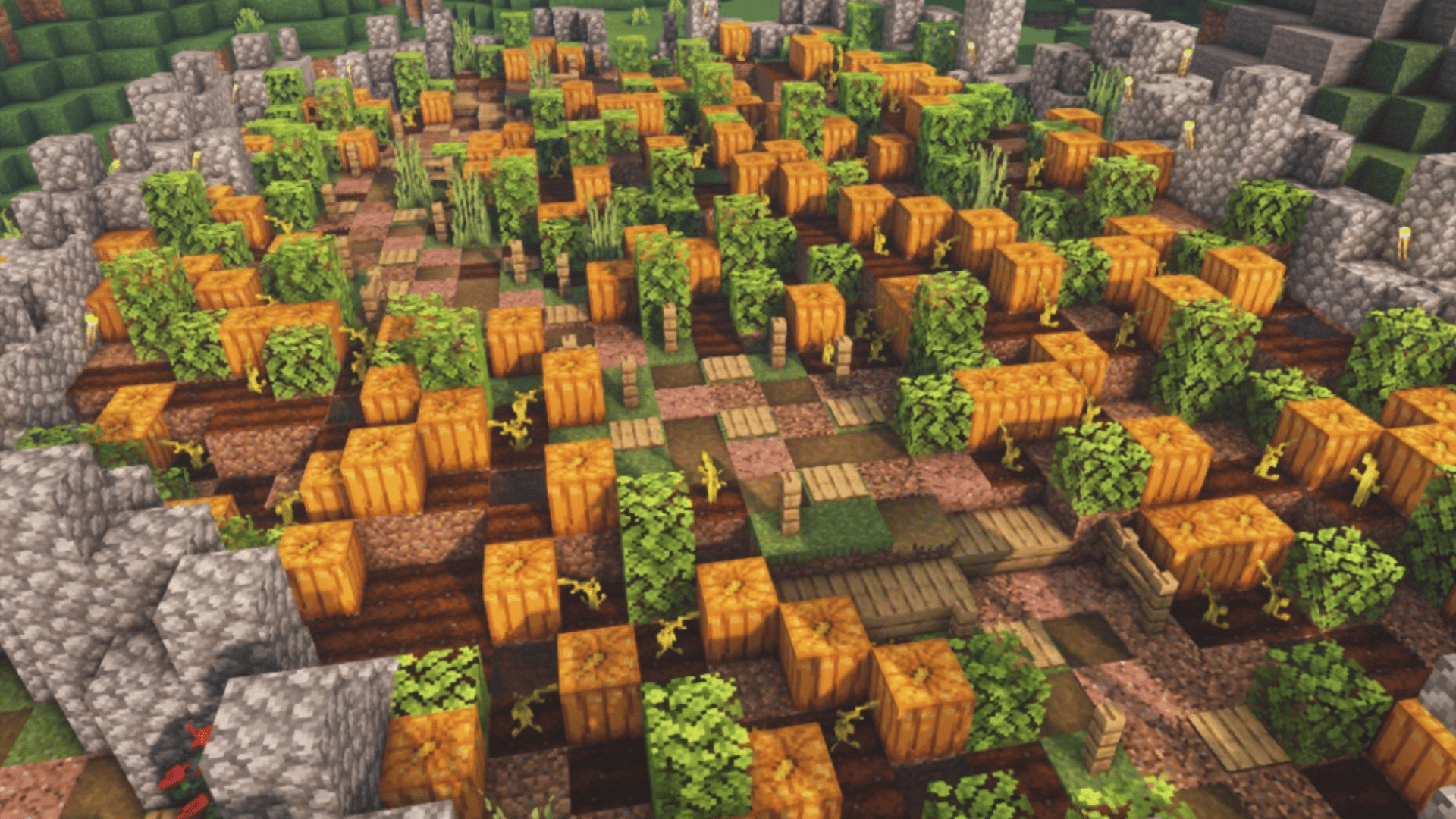 A custom pumpkin patch in Minecraft