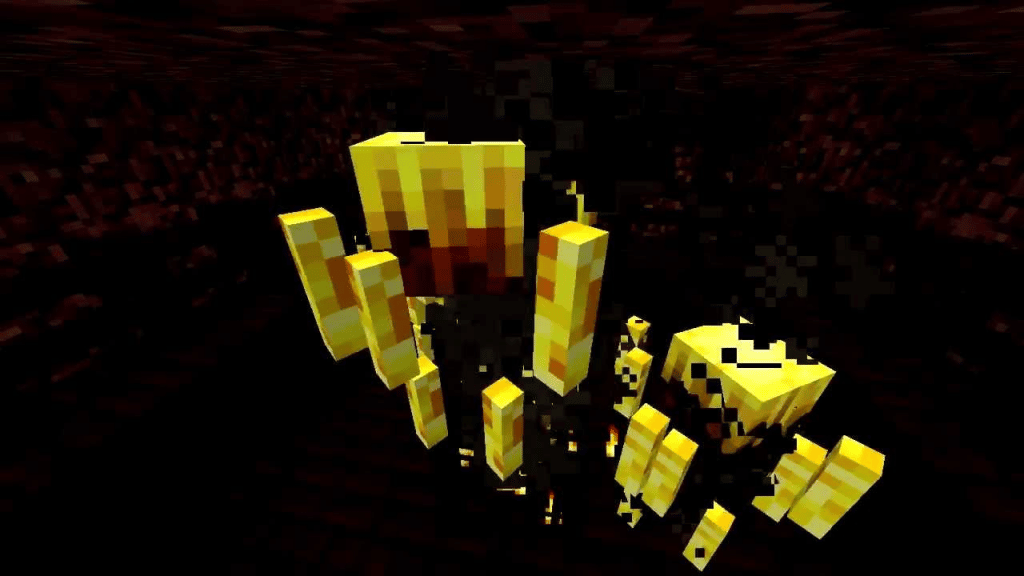 Some blazes in a Nether fortress