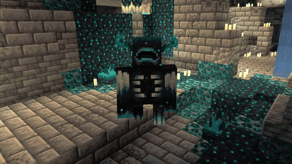 The warden, Minecraft's newest mob, in a cave