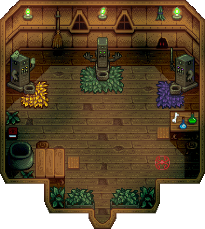 Image shows the interior of the Witch's Hut in Stardew Valley.