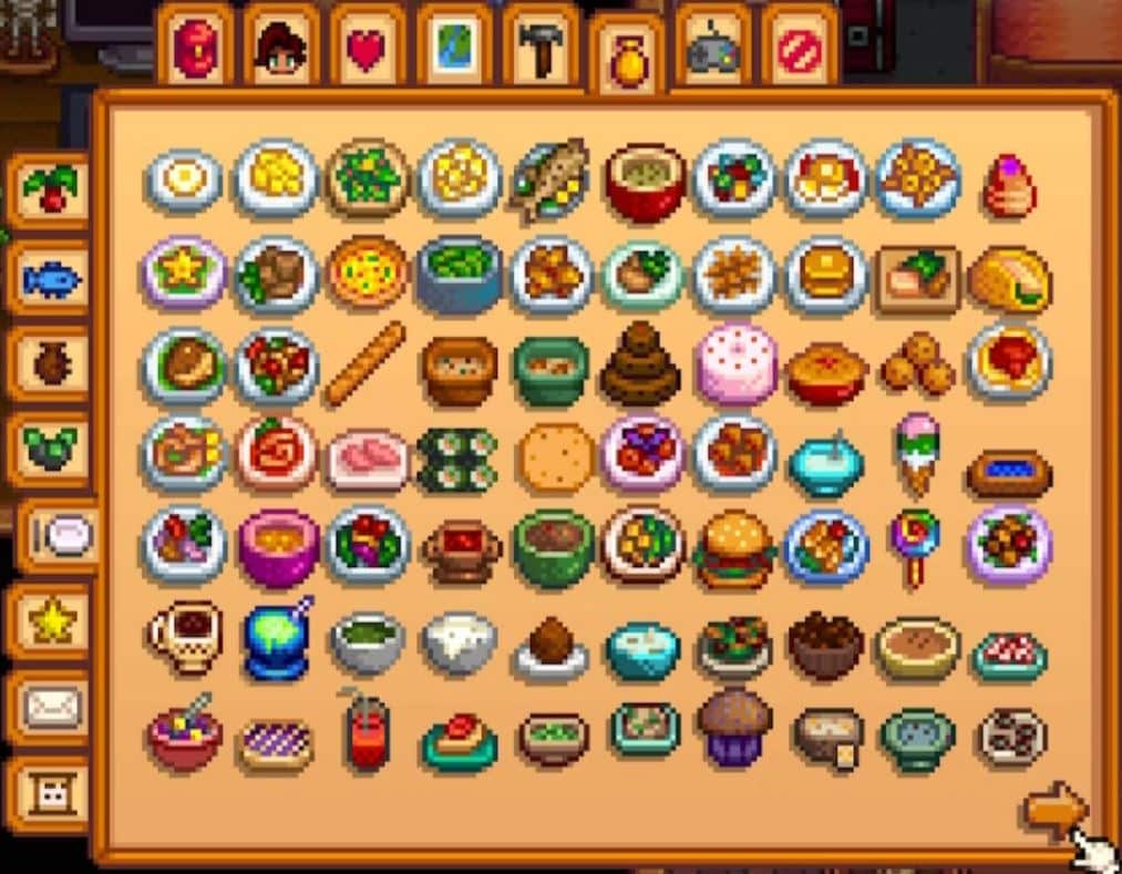 You can find the list of recipes you currently know in the sixth tab of your player menu in Stardew Valley.