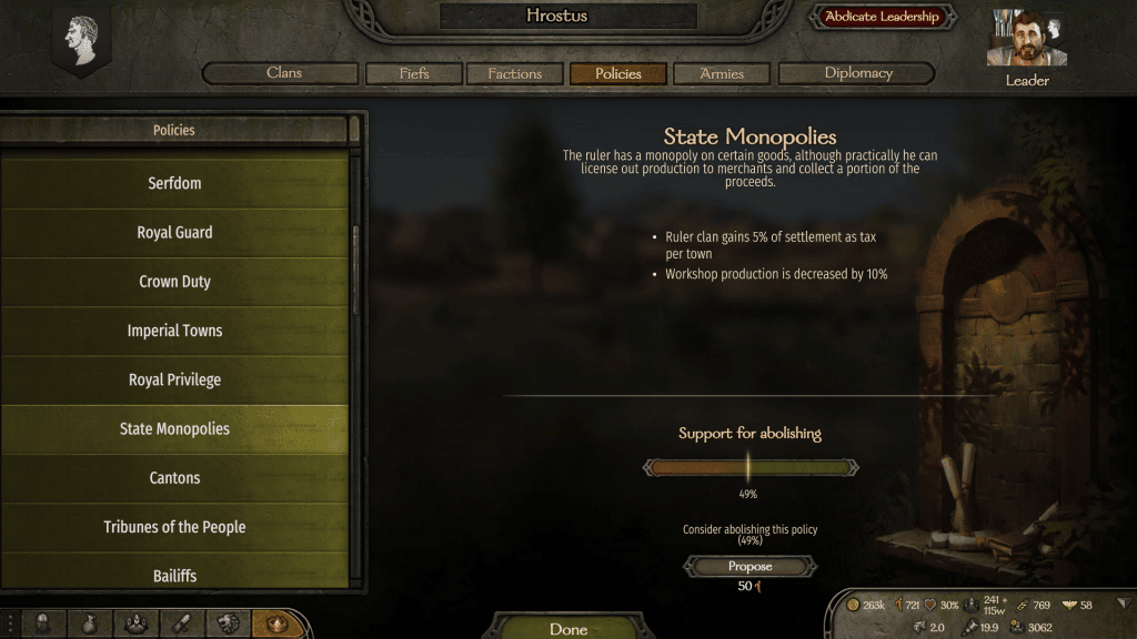 State Monopolies Policy in Bannerlord