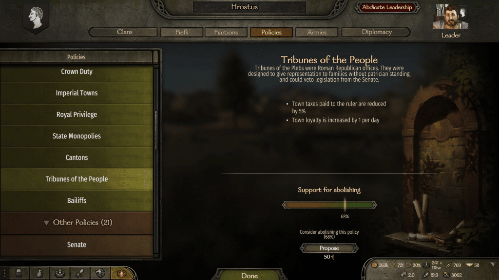 Tribunes of the People Policy in Bannerlord