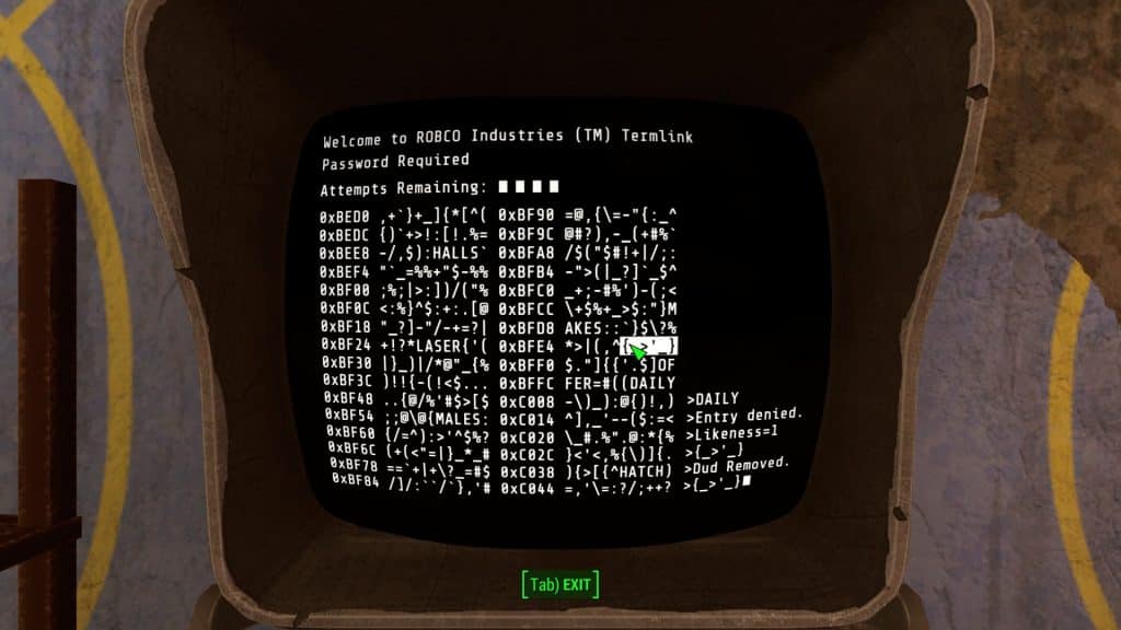 How to hack terminals in Fallout 4 - terminal screen. 
