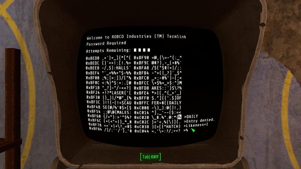 How to hack terminals in Fallout 4 - terminal screen.