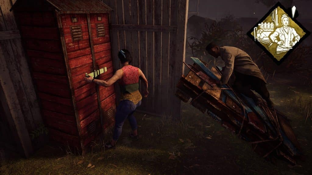 Haddie and Adam evade the killer by using pallets ad lockers