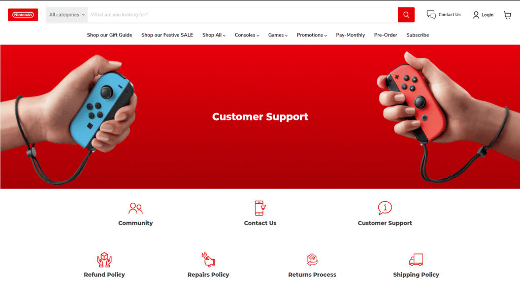 Image of Nintendo's support page who you can contact if your device is still under warranty