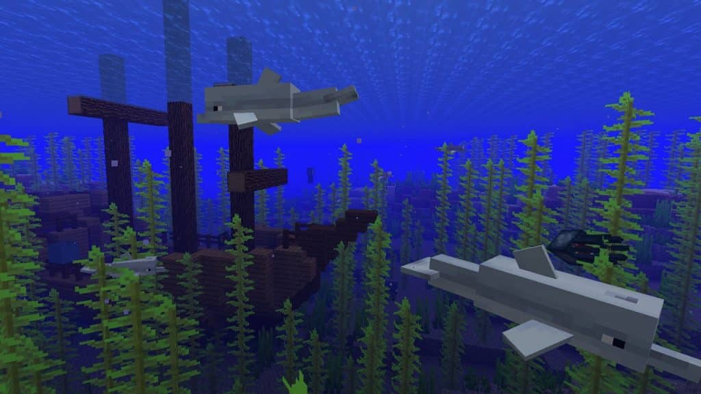 Dolphins Near a Shipwreck in Minecraft - Credit: Minecraft.net