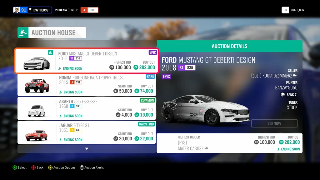 Forza Horizon 4 auction house to sell cars