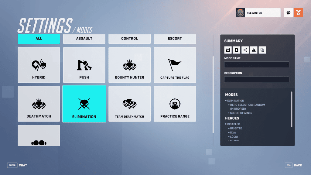 Gamemodes available in the Custom Game