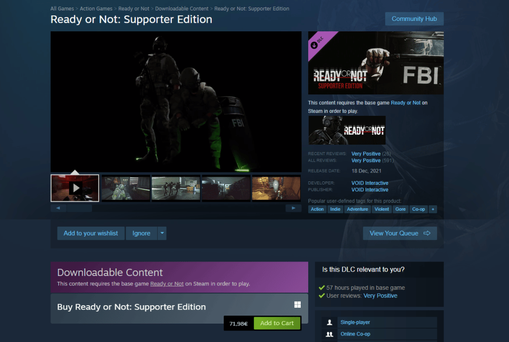 Ready or Not: Supporter Edition Page on Steam